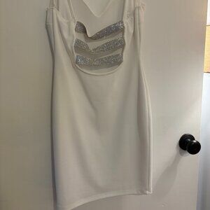 Windsor White Bodycon Dress w/ Rhinestone Back - S